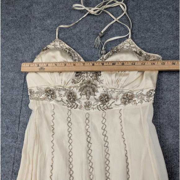 Vintage Cache Silk Dress Womens 4 Fairy Babydoll Angel Y2K Boho Beaded Whimsical - Picture 6 of 10